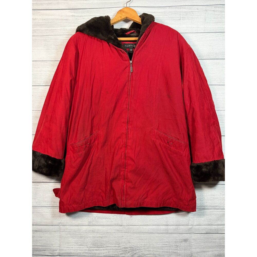 Portrait Women's XL Red Faux Fur Lined Full Zip Winter Coat Jacket Bin B